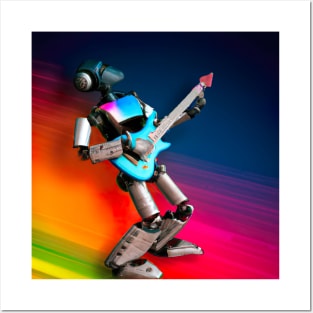 Rock star Robot on guitar Posters and Art